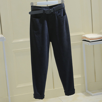 Black high-waisted jeans womens spring and autumn 2021 New Korean version of loose high feet Harlan radish daddy pants