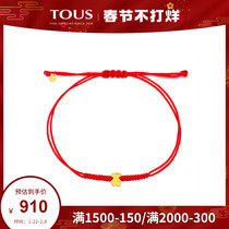 (New Year's Gift) TOUS Peach Bear 24K Gold Bear Handmade Red Rope Woven Simple Couple Bracelet Simple