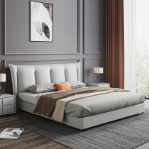 Leather bed Italian minimalist small apartment Modern simple light luxury solid wood 1 5 meters 1 8 meters master bedroom storage double bed