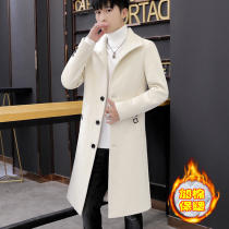 Mens over-the-knee woolen coat jacket autumn and winter mens fashion brand Korean version of the lapel handsome mid-length woolen trench coat