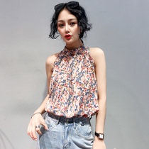 Sexy Backless Hollow Hollow Airy Chiffon Floral Slim base shirt Small Vest 2022 Summer Thin Sleeveless Top