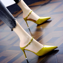 Banquet sexy rivets pointed high heels women 2021 autumn new patent leather single shoes thin heel wearing bag head sandals