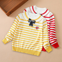 Girls net red sweater spring autumn style 2022 new set head foreign air big child blouses striped needle weaselwear thin children
