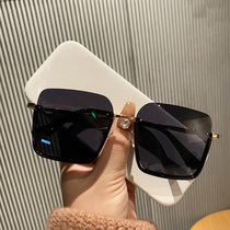 French (designer) Cence Kaer fashion personality square half-frame sunglasses female black tea colour sunglasses