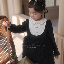 NU Nen Toddler Dress 22 Years Girl Spring Autumn Long Sleeves Black Imported Real Silk Wool Princess Dresses Birthday Fluffy Dress