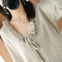 2021 early spring new V-neck cashmere cardigan women loose lotus leaf neck 100 pure wool sweater sweater base shirt