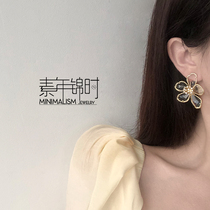 Hand reworked large zircons crystal petals Earrings Earrings European and American High sense 2023 New tide floral silver pin earrings