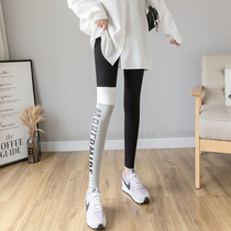 Korean version of autumn new color matching stitching leggings women wear sports ankle-length pants thin elastic yoga pants