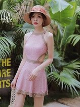 New swimwear Fairy Fan Xiaorangfeng sexy thin belly covering the shoulder Korean ins Wind one-piece dress swimsuit