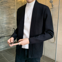 Knitted cardigan men thin 2021 autumn new trend Korean handsome sweater Youth Black loose coat