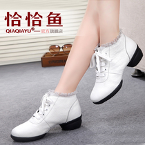Cha Cha Fish Dance Shoes Wear Fashion Sailors Dance Shoes Womens Square Dance Shoes Leather Mid-heel Dance Shoes Leather Autumn