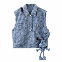 2021 spring and summer new products lapel cardigan single breasted doll bag denim vest female P30701256