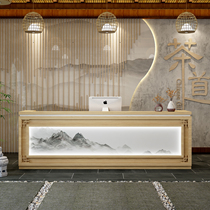 Chinese solid wood bar counter ear health Hall reception desk retro B & B training institution front desk beauty salon service desk