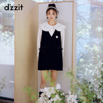 dzzit disu 2022 winter new style black small fragrance tweed tweed bow dress small man design sense