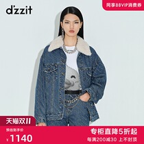 dzzit 2020 Winter counter new casual print denim wool collar coat womens 3D1RB026S