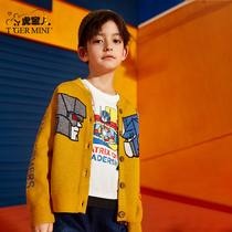  Boys  sweaters trendy Western style 2021 spring and autumn new childrens cardigan knitted middle and large childrens Korean baby jacket