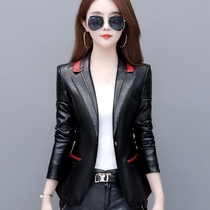  Leather womens jacket 2021 new Haining leather leather womens short motorcycle large size slim small suit leather jacket