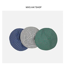 New spring and summer grid berets female blue retro breathable painter hat Han version chic summer 100 lap anise cap