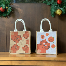 2022 New Mengmeng Tiger Handbag Tiger Year linen bag is packed into the commuter lunch box bag waterproof zipper
