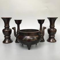 Pure copper five supplies of ornaments Buddha Hall special candle holder incense barrel vase five tribute set household bronze ware