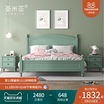 American bed master bedroom solid wood bed light luxury 1 8 meters modern simple children Mediterranean 1 5 meters double bed secondary bed