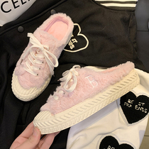 Moose shoes womens winter wear 2021 New Joker plus velvet single shoes biscuit shoes lace-up half slippers