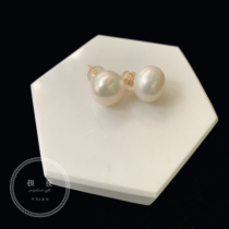 (Polar night) strong light natural freshwater pearl oversized steamed bread earrings American 14K gold