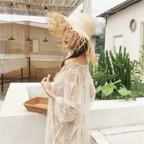 Beach sunscreen clothing Beach cardigan Swimsuit Female shawl blouse Hot spring vacation jacket blouse Female medium-long outer wear