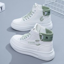 High-top shoes womens autumn and winter 2021 New Wild students womens shoes Leisure Sports Plus velvet board shoes thick-soled small white shoes