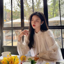  French retro white chiffon long-sleeved shirt Lantern sleeve doll shirt chic top design sense niche women autumn