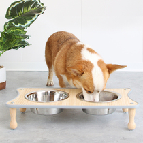 Stainless Steel Cat Bowl Dog Bowl Double Bowl Cat Food Bowl Dog Food Basin Pet Supplies Table Plus High Bowl Rack Guard Neck Anti-Roll