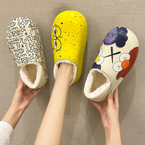Fashionable waterproof cotton slippers womens autumn and winter bags with home and outdoor wear non-slip home warm thick sole fur slippers