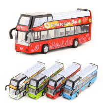 Armored alloy city model luxury double-layer convertible sightseeing tour bus back sound and light toys