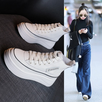 High-top shoes womens summer 2021 new all-match casual mesh inner height-increasing womens shoes leather white shoes thick-soled platform shoes