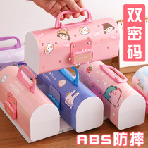 Password stationery box Primary School students multi-function double-layer three-layer cartoon pencil box simple with lock cute pencil case first grade girl boys children kindergarten girl Net red shaking sound creative new