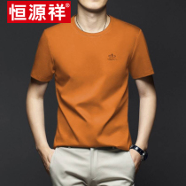 Hengyuan Xiang silk light cotton short sleeve T-shirt male summer business casual round collar embroidery 100 hitch for mens thin body shirt