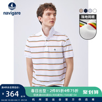 Navigare Italy small sailing pure cotton turtlenecks polo shirt short sleeves Summer thin Casual Fine Striped Tshirt