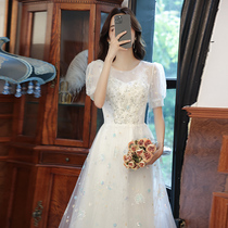 White evening dress Light luxury design sense Niche high-end medium-long banquet fairy quality student graduation dress female