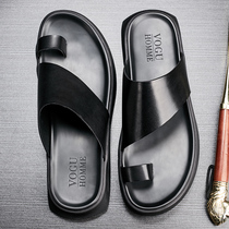 Mens slippers 2022 Summer genuine leather sandals Breathable Thick Bottom Non-slip Beach Shoe Male Trend Clip Toe