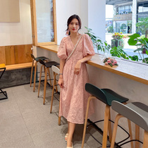Senior sense summer dress sweet Mori gentle style pink bubble sleeve dress small man skirt female 2021 New