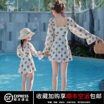 Parent-child swimsuit mother and daughter new conservative long sleeve sunscreen child split flat corner large girl swimsuit hot spring