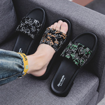 Word-lined mens summer mens slippers mens trends Korean version personality net red herringbone dragging Vietnamese beach slippers outside