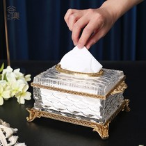American crystal glass brass tissue box size European high-end luxury living room paper box light luxury wind ornaments