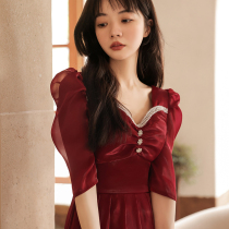 Wine Red Color Toast to the bride Summer Little Baby Engagement Gown you can normally wear a fade-style superior temperament to marry