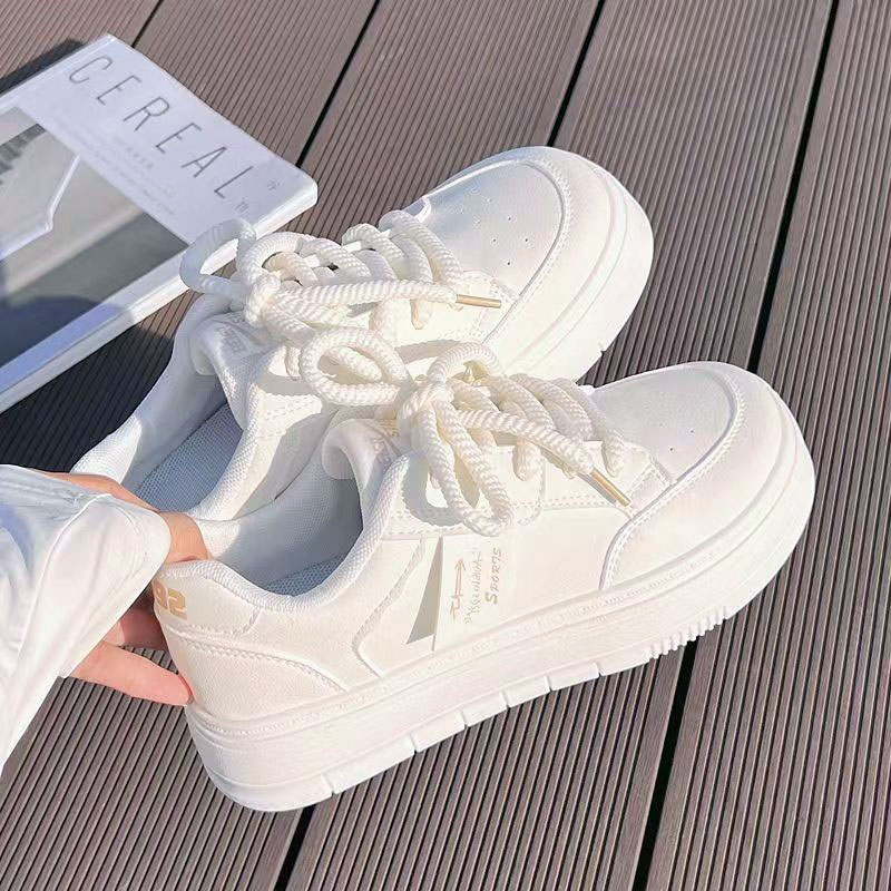 Women's 2023 New Spring and Autumn Versatile INS Fashion Casual Board Shoes with Skirts, Small White Shoes, Milk Fufu Thick Sole Sports Shoes