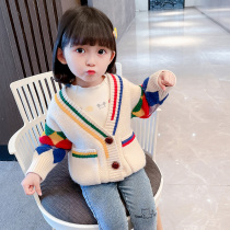 Girls knitted sweatshirt spring autumn cardio-hoodie 2022 new female baby foreign air mesh red sweater jacket spring childrens blouse