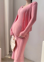 Pregnant women autumn suit fashion model 2021 new long sleeve jacket knitted suspender skirt tide mother out two sets