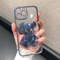 New Net Red Tide brand three-dimensional violent bear Yuanfeng blue for Apple 13 mobile phone case iphone13promax transparent all-inclusive lens 12 anti-fall explosion creative protective cover ultra-thin niche 11