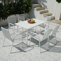 Nordic outdoor net red table and chair combination Outdoor villa courtyard open-air balcony White creative leisure table and chair with umbrella