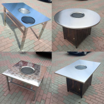Outdoor barbecue table stainless steel stall folding hot pot table Korean barbecue restaurant special table and chair barbecue table Commercial